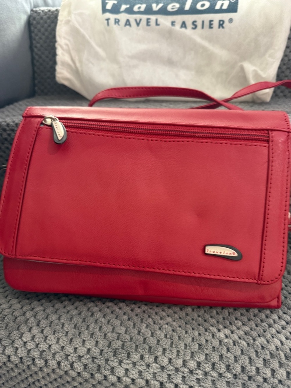 Travelon Red Crossbody Shoulder Bag with Front Zip Pocket